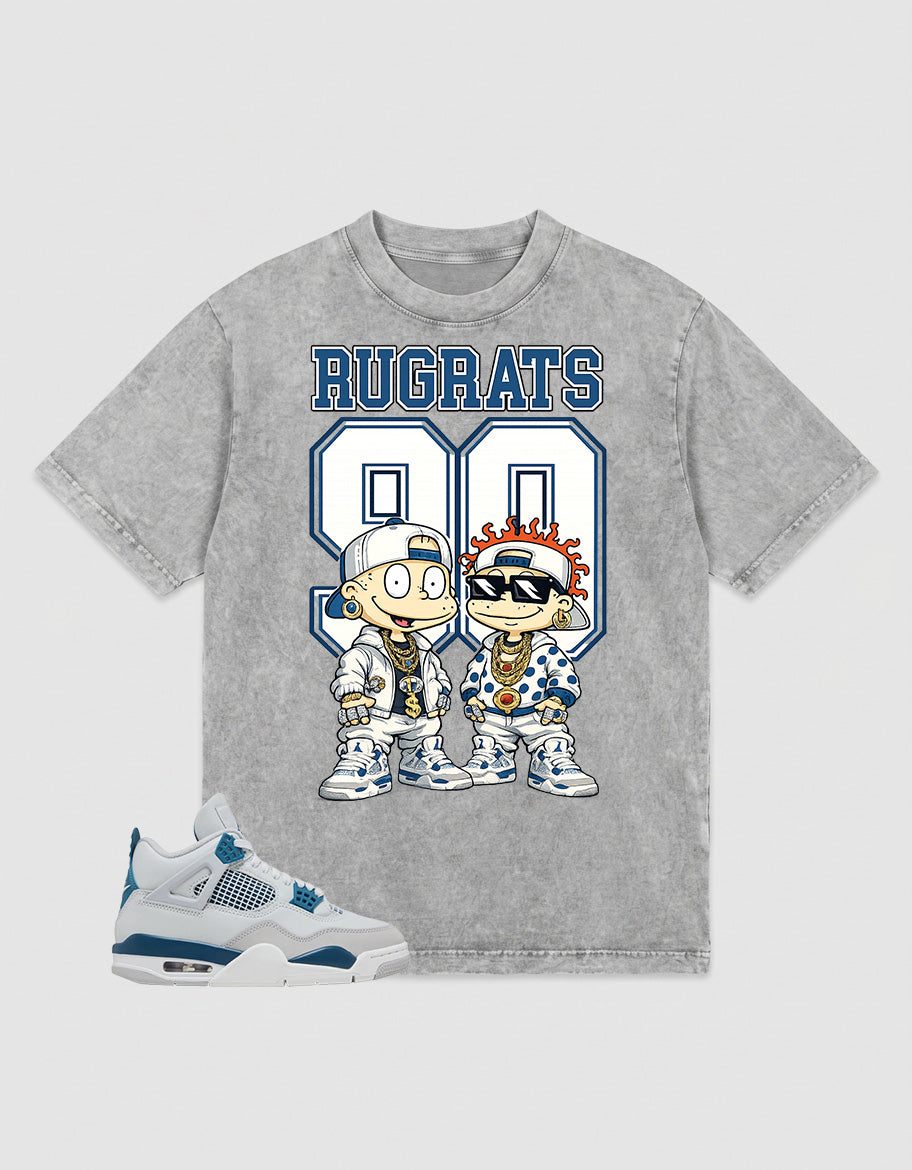 Military Blue 4s Zadago Washed T-shirt Rugrats 90 Graphic