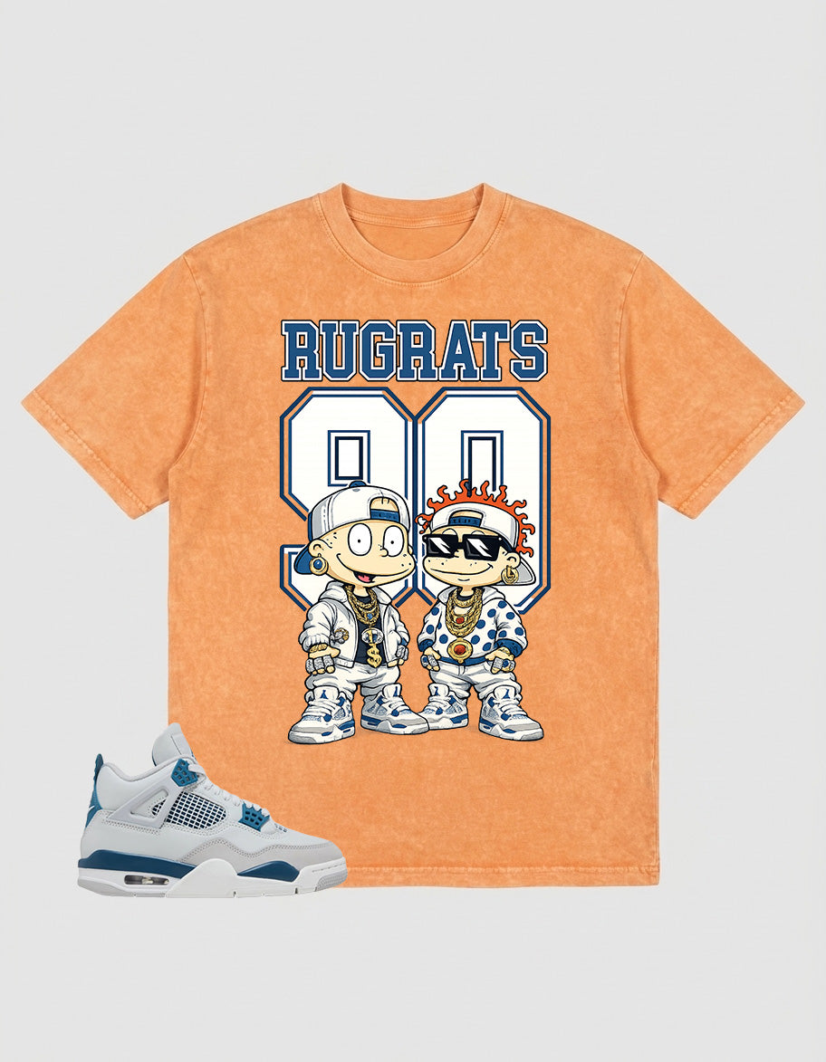 Military Blue 4s Zadago Washed T-shirt Rugrats 90 Graphic