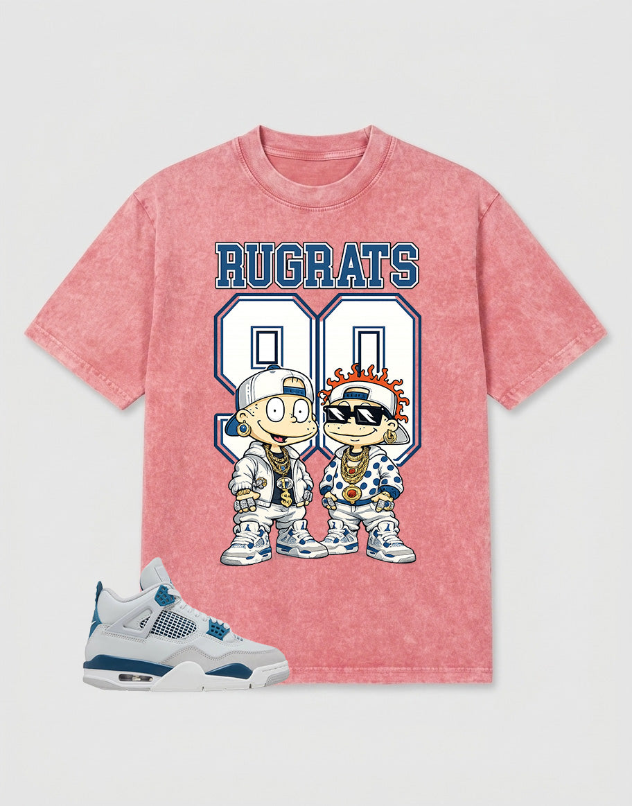 Military Blue 4s Zadago Washed T-shirt Rugrats 90 Graphic