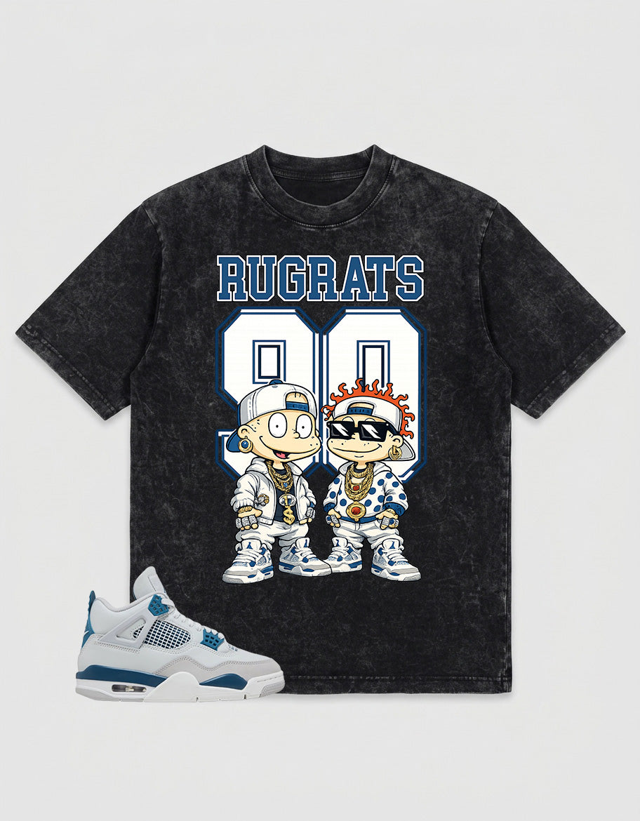 Military Blue 4s Zadago Washed T-shirt Rugrats 90 Graphic