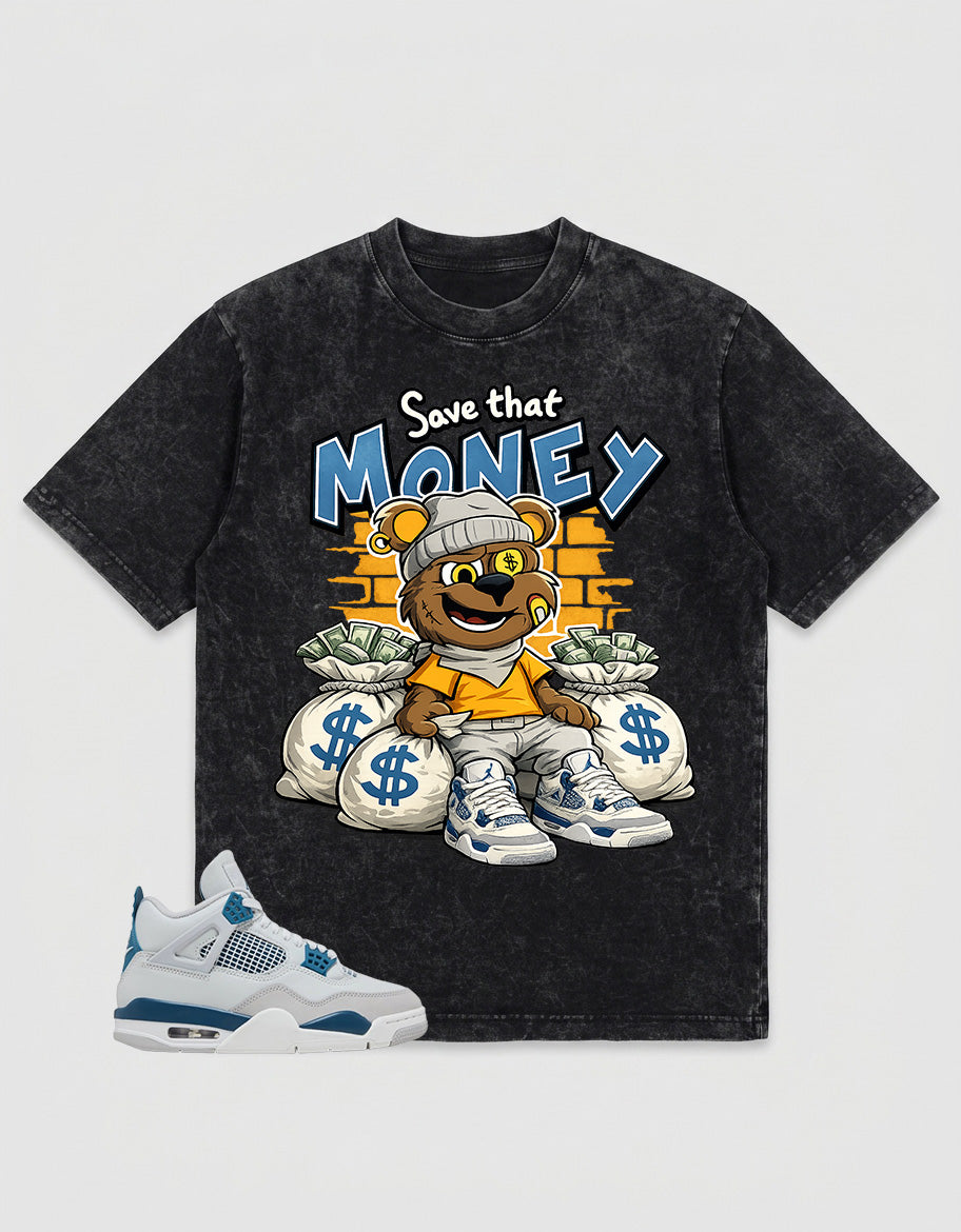 Military Blue 4s Zadago Washed T-shirt Save That Money Graphic