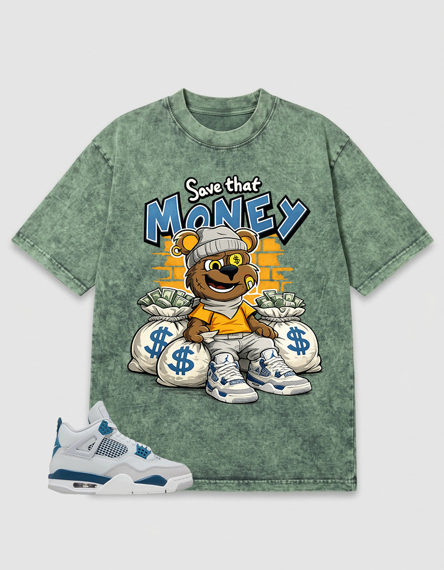 Military Blue 4s Zadago Washed T-shirt Save That Money Graphic
