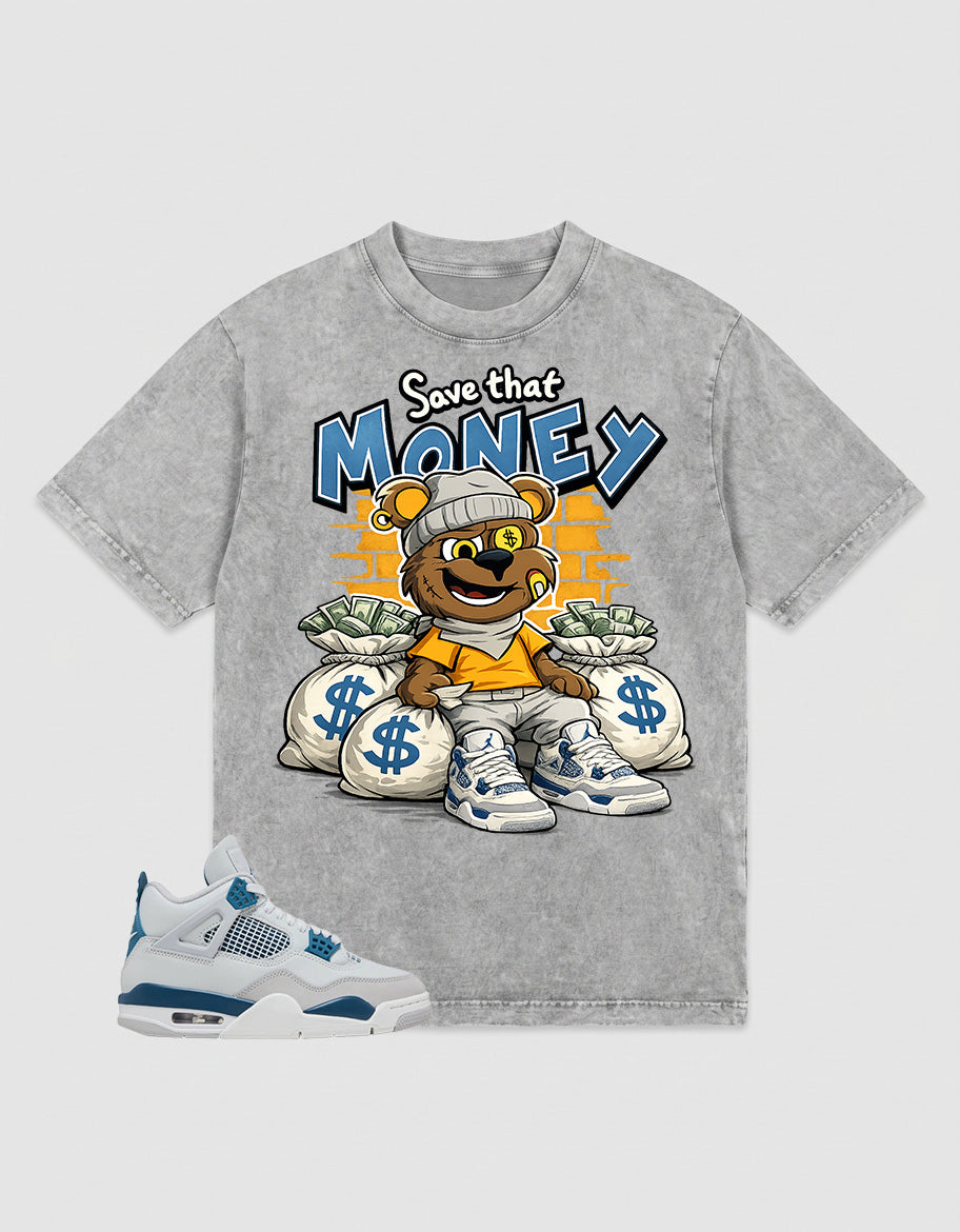 Military Blue 4s Zadago Washed T-shirt Save That Money Graphic