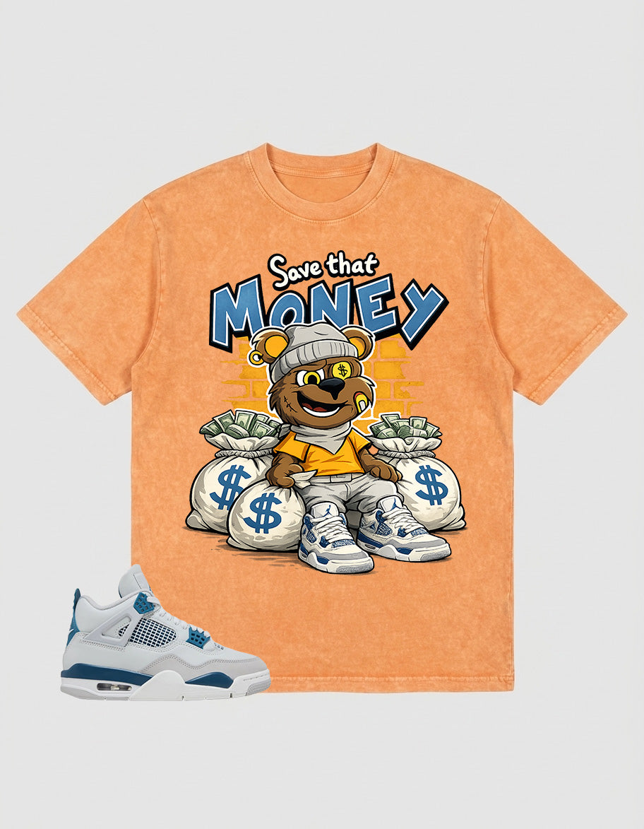 Military Blue 4s Zadago Washed T-shirt Save That Money Graphic