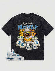 Military Blue 4s Zadago Washed T-shirt Save That Money Graphic