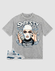 Military Blue 4s Zadago Washed T-shirt Shiesty Big Money Talking Graphic