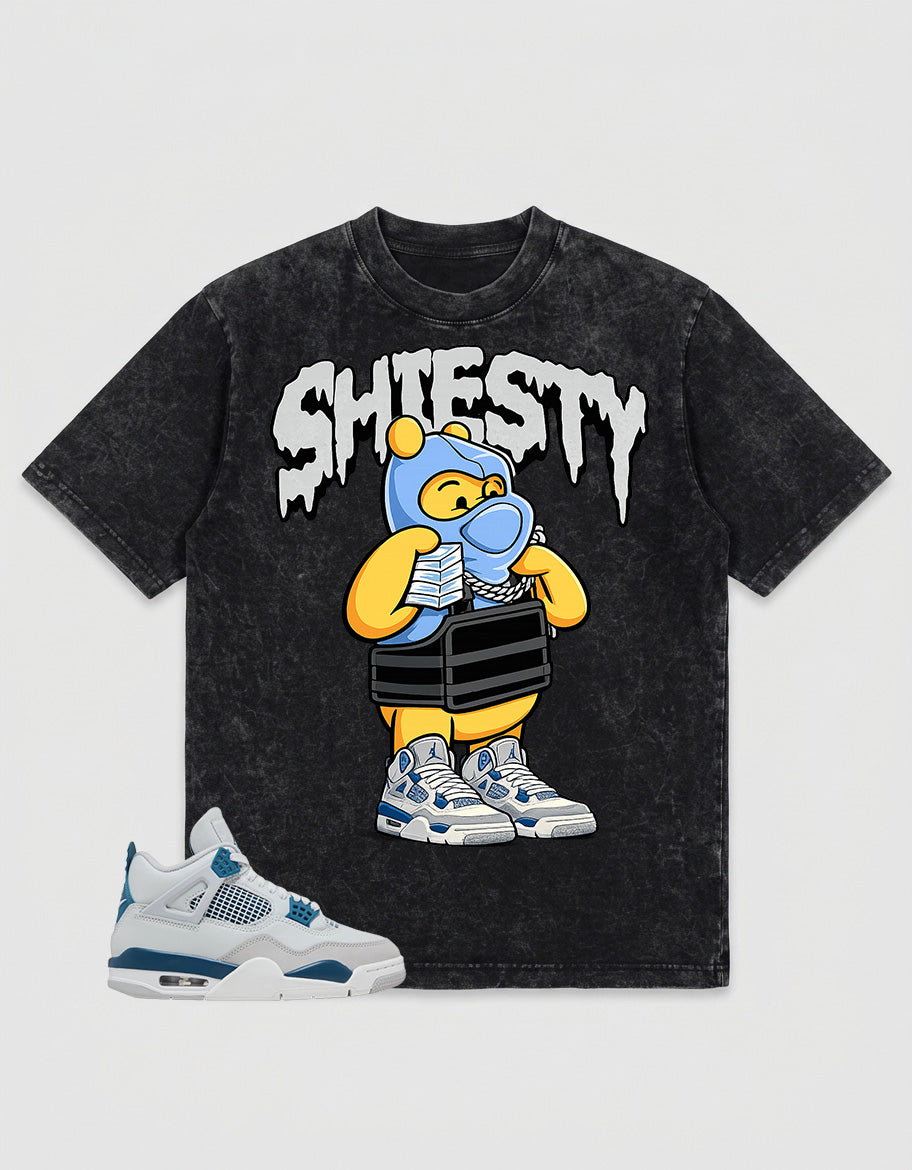 Military Blue 4s Zadago Washed T-shirt Shiesty Pooh Graphic