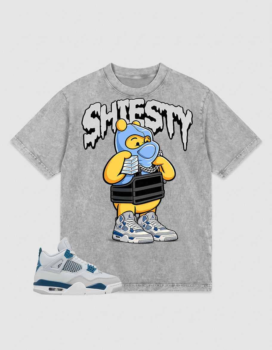 Military Blue 4s Zadago Washed T-shirt Shiesty Pooh Graphic