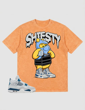 Military Blue 4s Zadago Washed T-shirt Shiesty Pooh Graphic