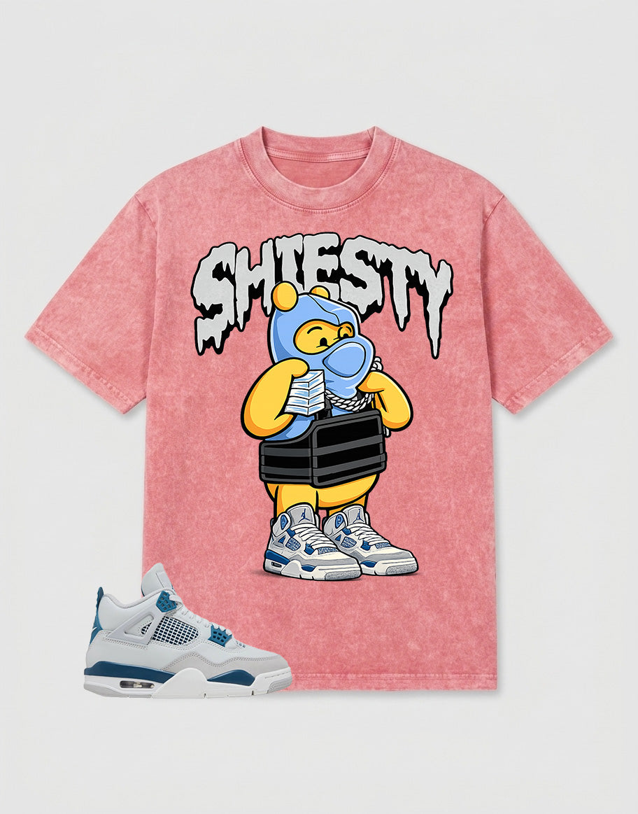 Military Blue 4s Zadago Washed T-shirt Shiesty Pooh Graphic