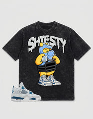 Military Blue 4s Zadago Washed T-shirt Shiesty Pooh Graphic