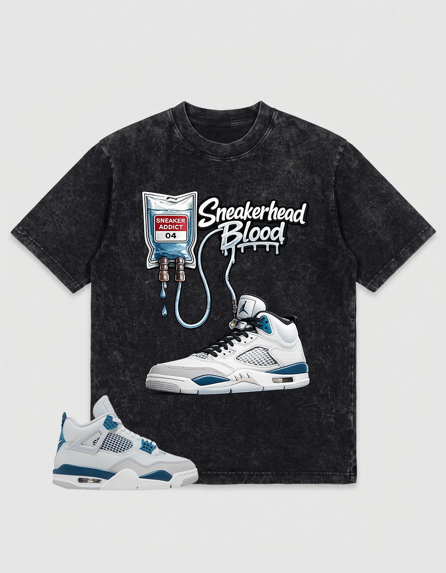 Military Blue 4s Zadago Washed T-shirt Sneakerhead Blood Graphic