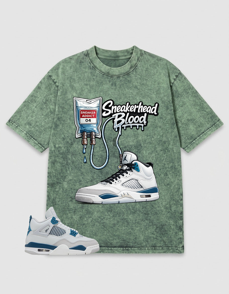 Military Blue 4s Zadago Washed T-shirt Sneakerhead Blood Graphic