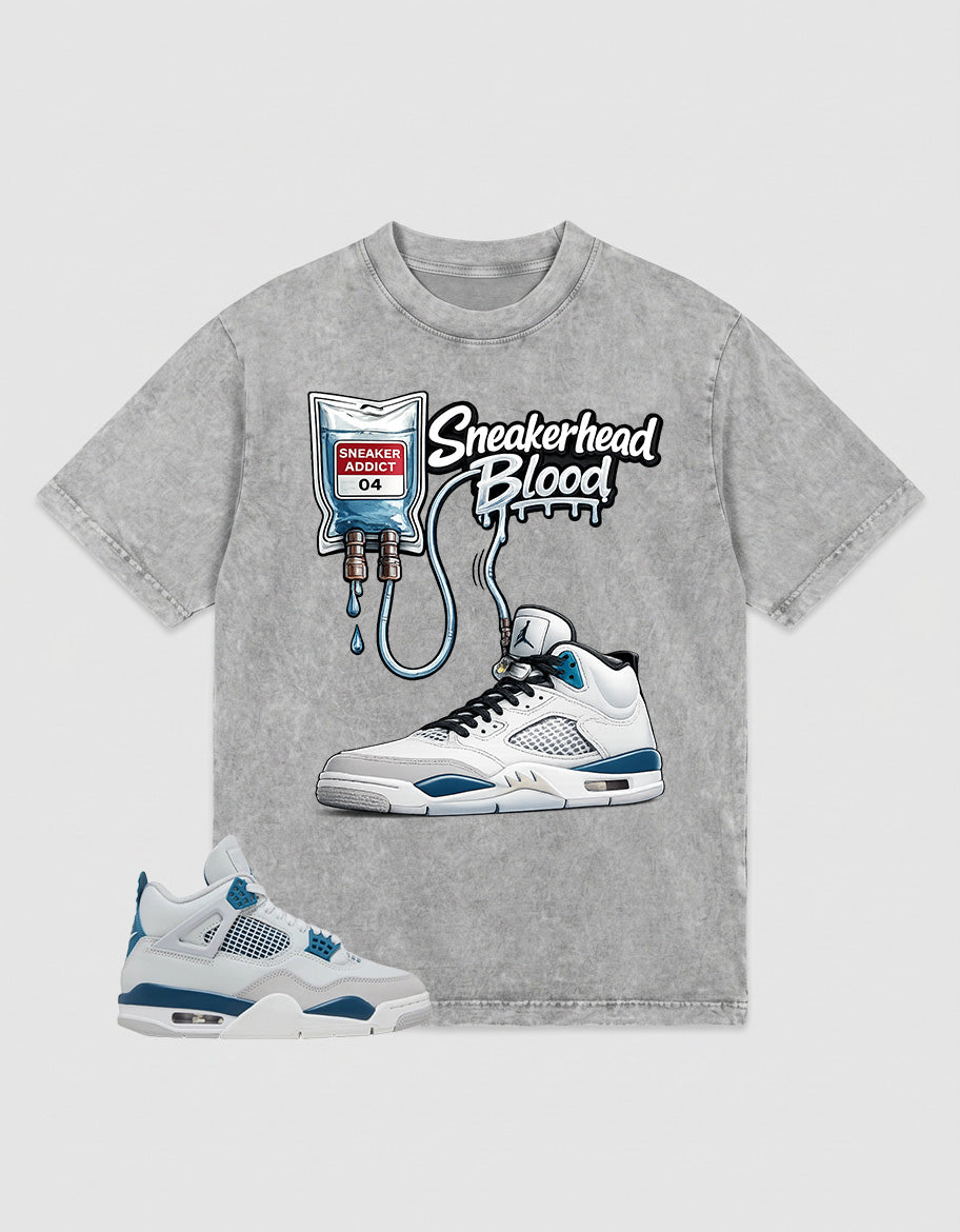 Military Blue 4s Zadago Washed T-shirt Sneakerhead Blood Graphic