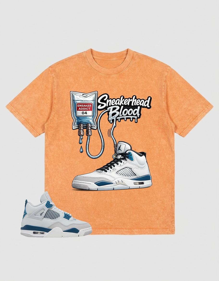 Military Blue 4s Zadago Washed T-shirt Sneakerhead Blood Graphic