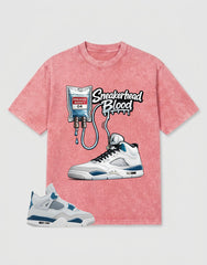 Military Blue 4s Zadago Washed T-shirt Sneakerhead Blood Graphic