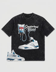 Military Blue 4s Zadago Washed T-shirt Sneakerhead Blood Graphic