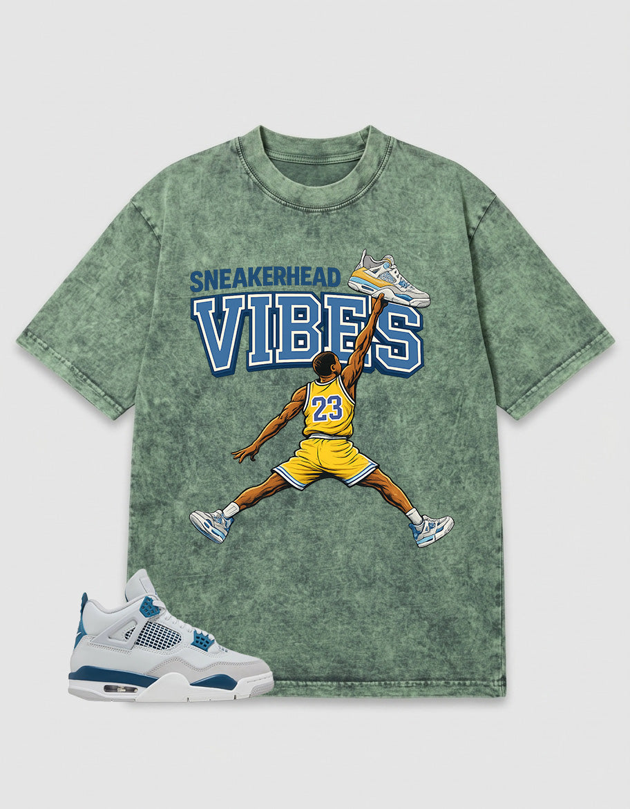 Military Blue 4s Zadago Washed T-shirt Sneakerhead Vibes Graphic