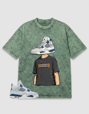 Military Blue 4s Zadago Washed T-shirt Sneakerhead Graphic