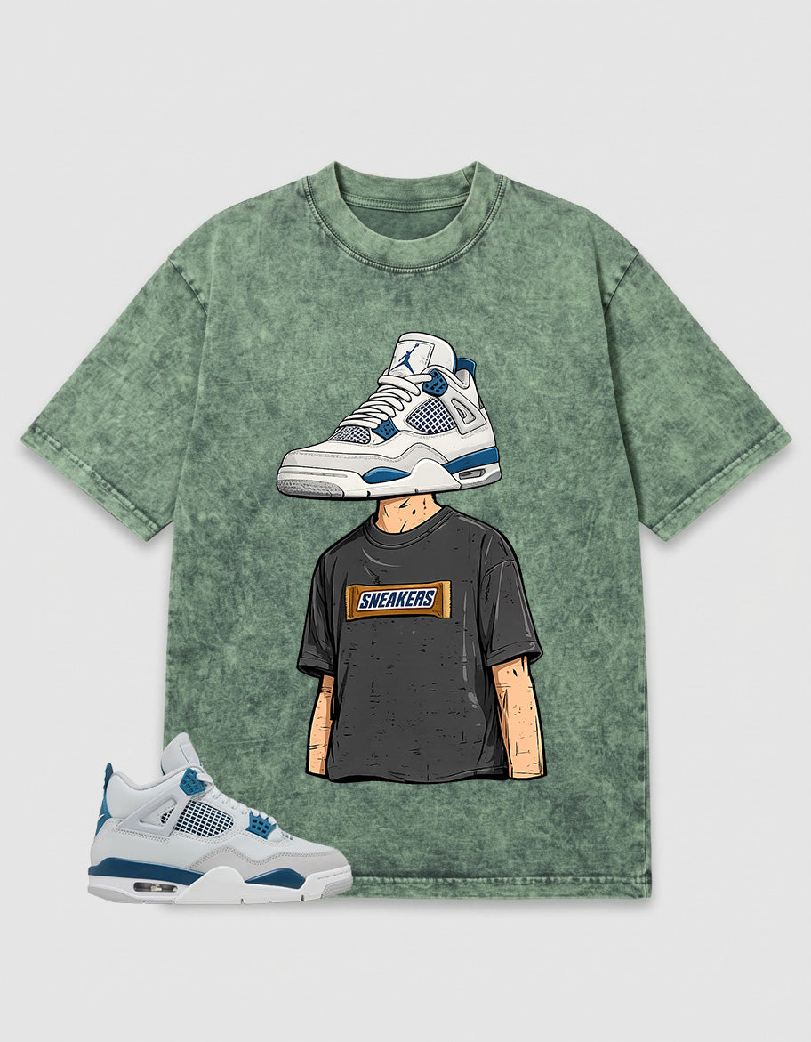 Military Blue 4s Zadago Washed T-shirt Sneakerhead Graphic