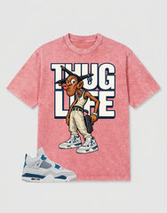 Military Blue 4s Zadago Washed T-shirt Thug Life Graphic
