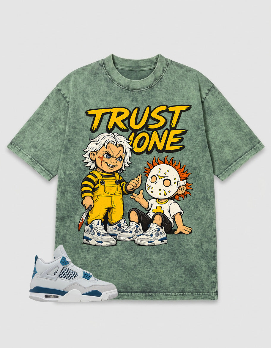 Military Blue 4s Zadago Washed T-shirt Trust None Graphic