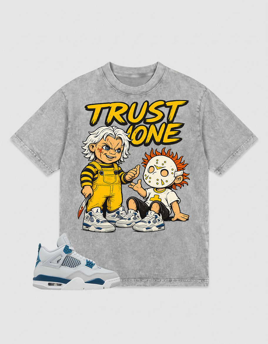Military Blue 4s Zadago Washed T-shirt Trust None Graphic