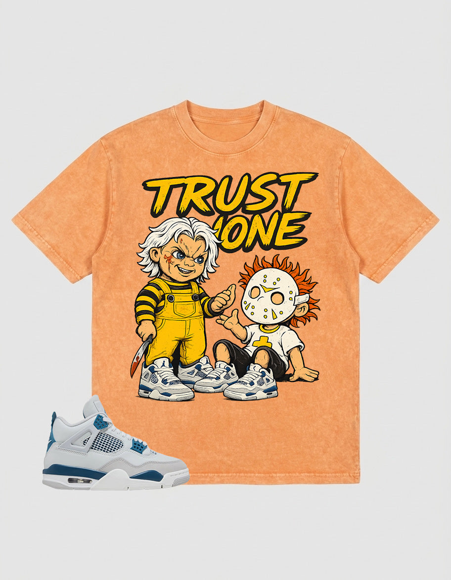 Military Blue 4s Zadago Washed T-shirt Trust None Graphic