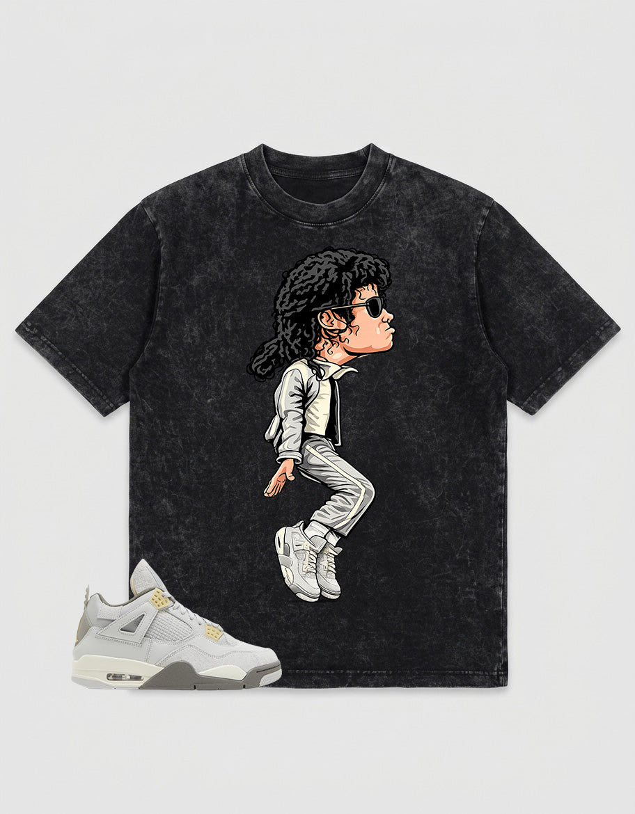 Grey Photon Dust 4s Zadago Washed T-shirt M.Jackson Tiptoe Graphic