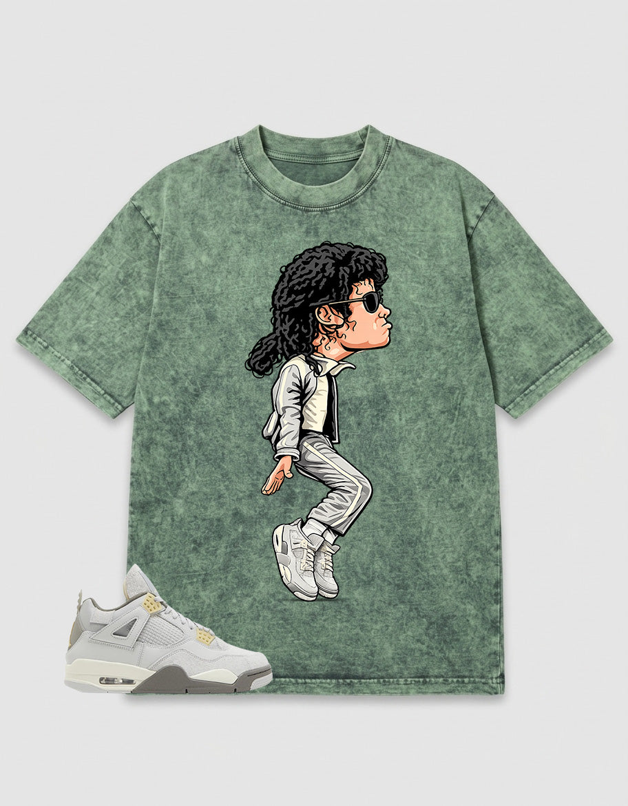 Grey Photon Dust 4s Zadago Washed T-shirt M.Jackson Tiptoe Graphic