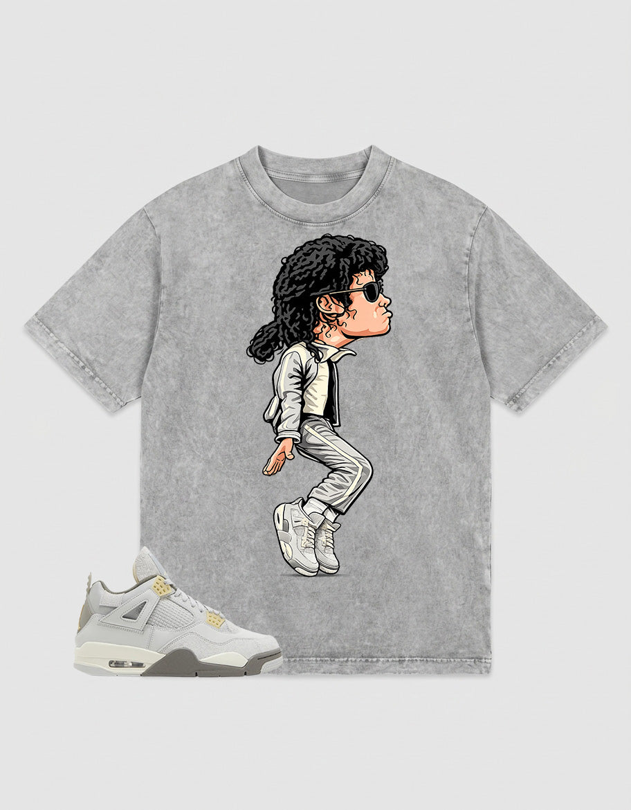 Grey Photon Dust 4s Zadago Washed T-shirt M.Jackson Tiptoe Graphic