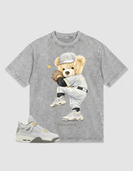 Grey Photon Dust 4s Zadago Washed T-shirt Play Hard Bear Graphic