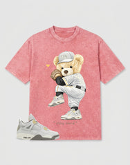 Grey Photon Dust 4s Zadago Washed T-shirt Play Hard Bear Graphic