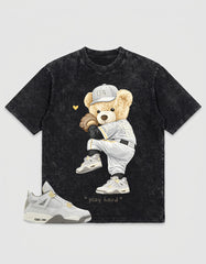 Grey Photon Dust 4s Zadago Washed T-shirt Play Hard Bear Graphic