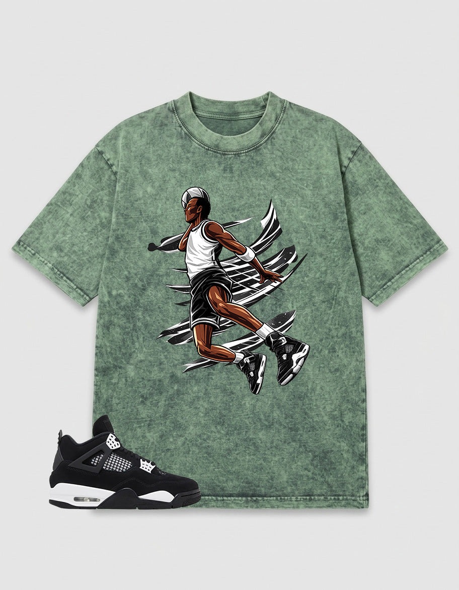 White Thunder 4s Zadago Washed T-shirt Air Ball Graphic