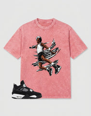 White Thunder 4s Zadago Washed T-shirt Air Ball Graphic
