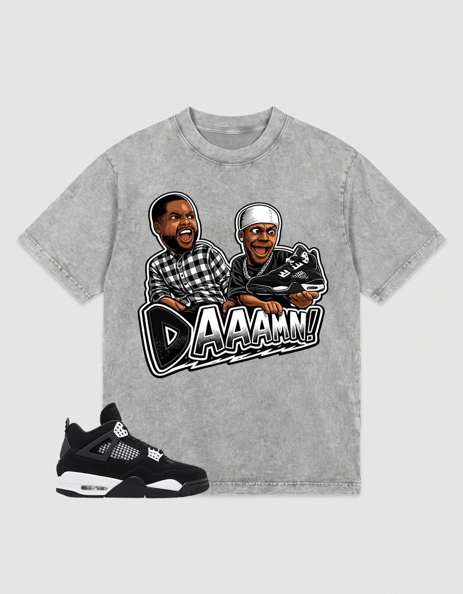 White Thunder 4s Zadago Washed T-shirt Daaamn Sneaker Graphic