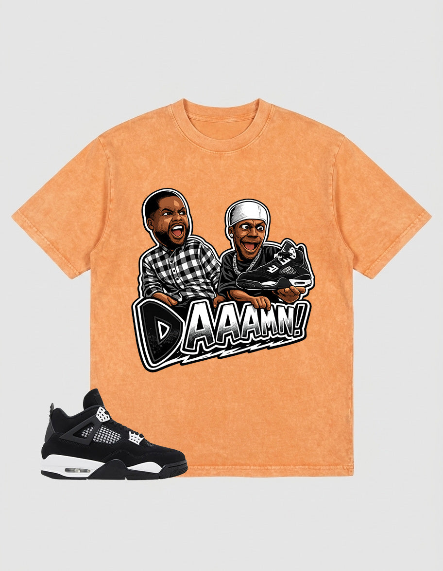White Thunder 4s Zadago Washed T-shirt Daaamn Sneaker Graphic
