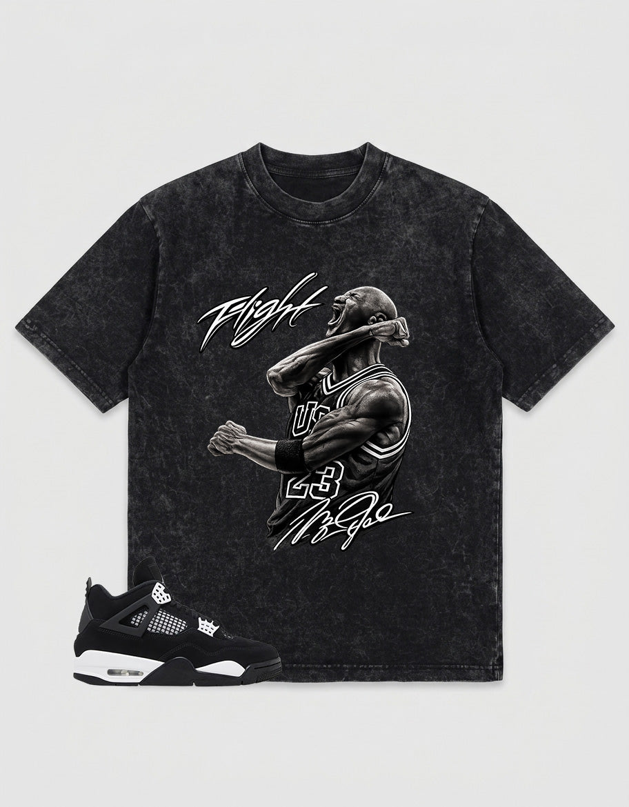 White Thunder 4s Zadago Washed T-shirt Flight Legend MJ Graphic