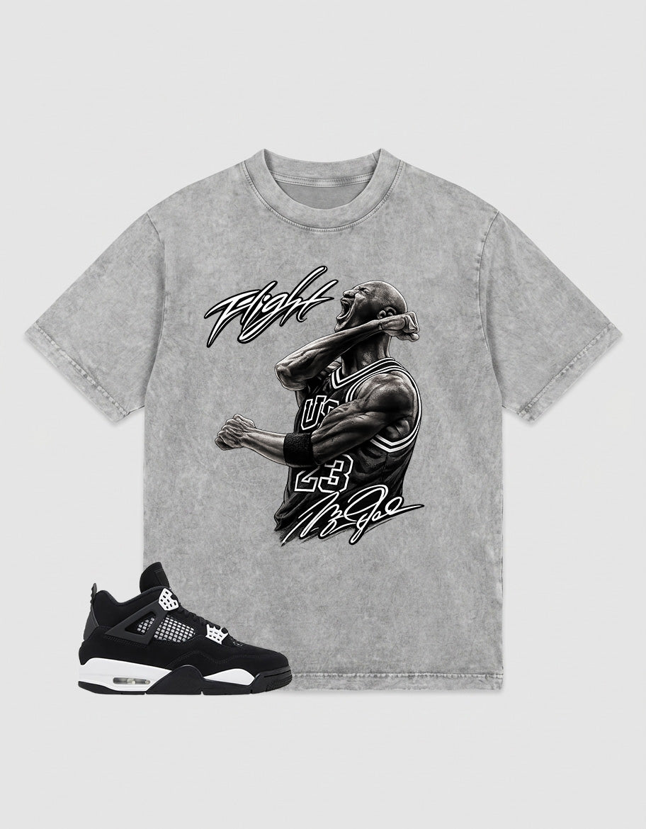 White Thunder 4s Zadago Washed T-shirt Flight Legend MJ Graphic