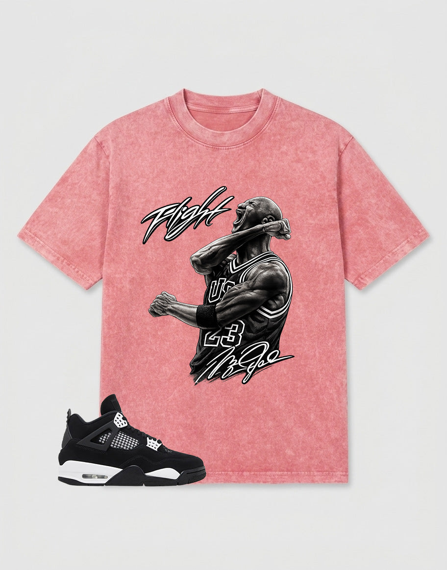 White Thunder 4s Zadago Washed T-shirt Flight Legend MJ Graphic