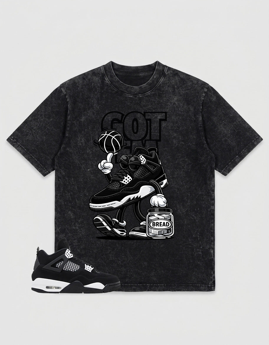 White Thunder 4s Zadago Washed T-shirt Got 'Em Bread Graphic