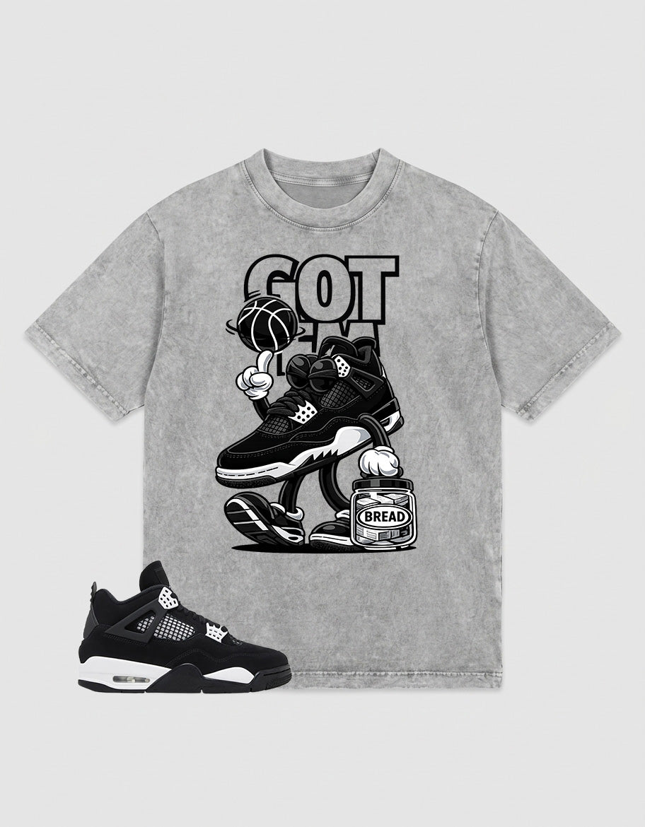 White Thunder 4s Zadago Washed T-shirt Got 'Em Bread Graphic