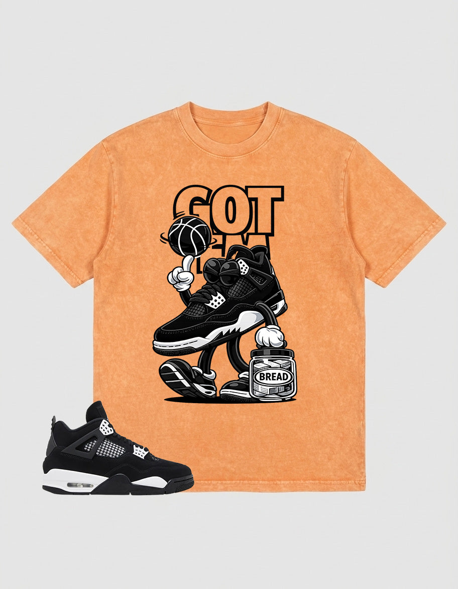 White Thunder 4s Zadago Washed T-shirt Got 'Em Bread Graphic
