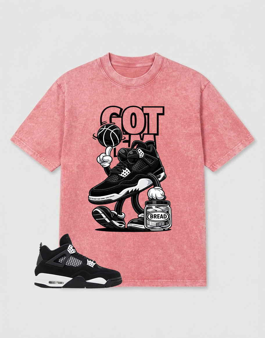 White Thunder 4s Zadago Washed T-shirt Got 'Em Bread Graphic