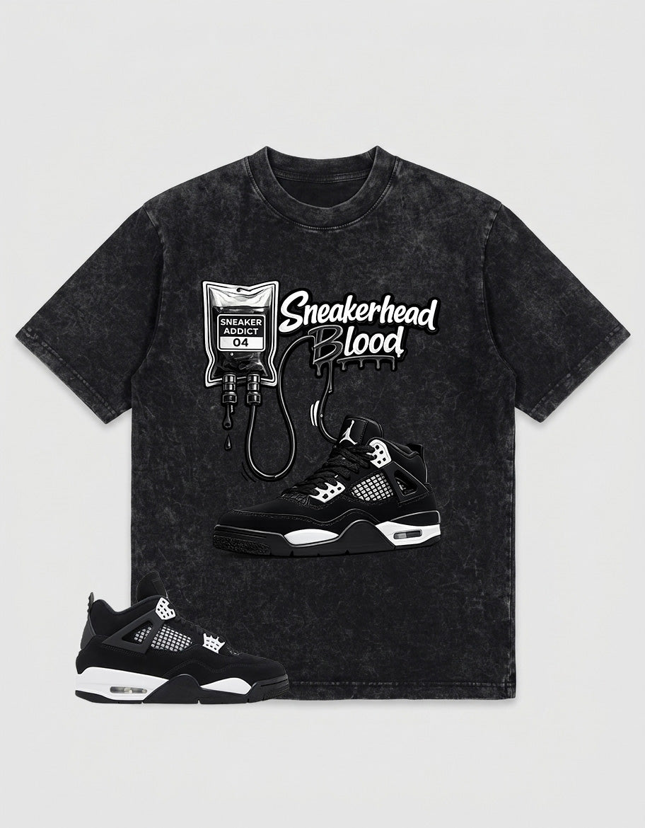 White Thunder 4s Zadago Washed T-shirt Sneakerhead Blood Graphic