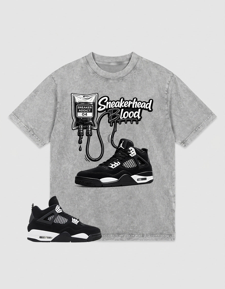 White Thunder 4s Zadago Washed T-shirt Sneakerhead Blood Graphic