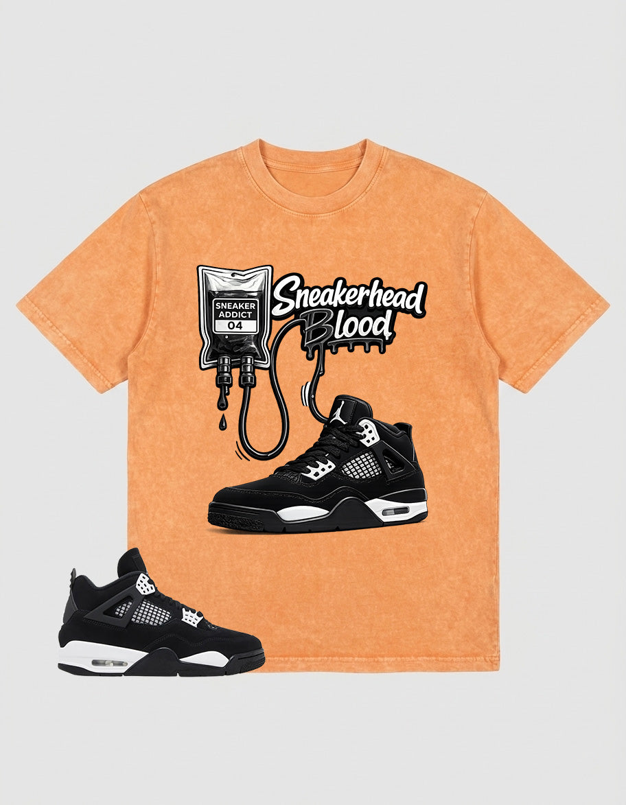 White Thunder 4s Zadago Washed T-shirt Sneakerhead Blood Graphic