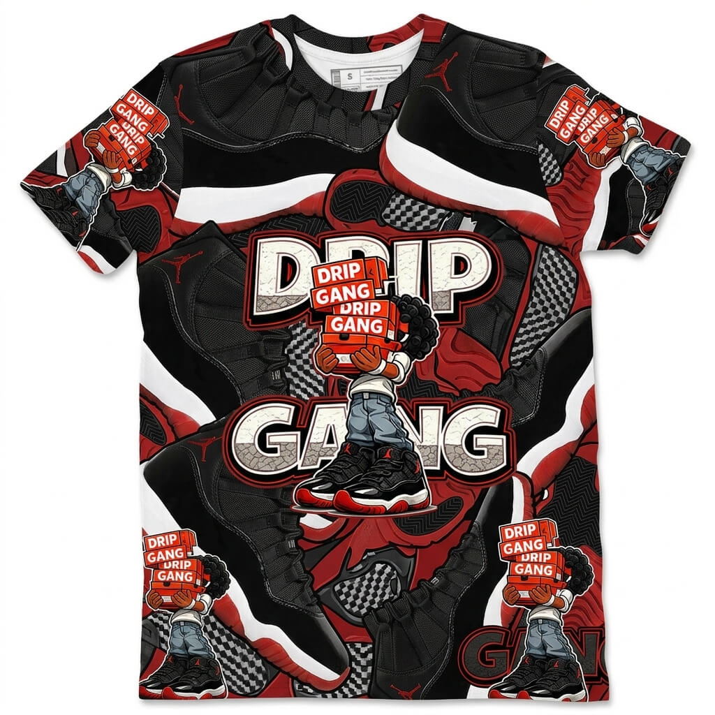 All Over Print Shirt to Match Bred 11s - Drip Gang Shirt