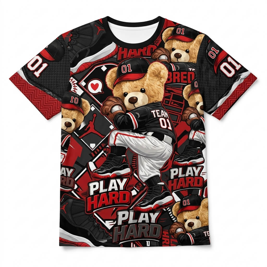 All Over Print Shirt to Match Bred 11s - Play Hard Shirt